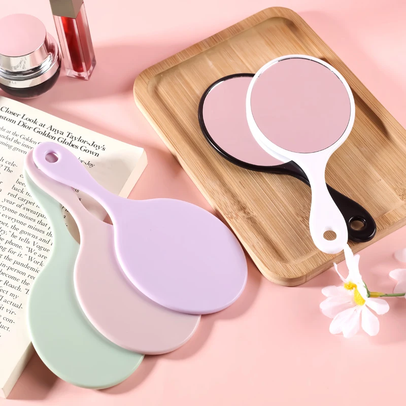Miroir de maquillage à main rond miroir de vanité de maquillage avec poignée miroir à main SPA Salon miroirs compacts miroirs cosmétiques pour les femmes