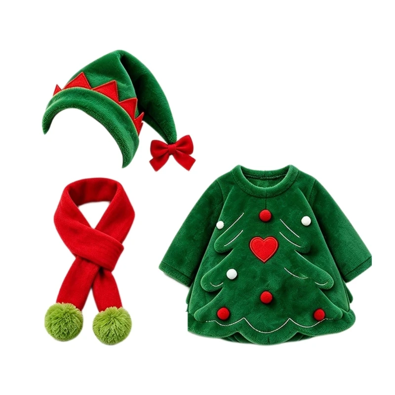 Christmas Tree Porch Geese Costume, Soft Fabric Outfit with Heart and Furry Ball Decors for Yard, Lawn, Party, and Photo Display