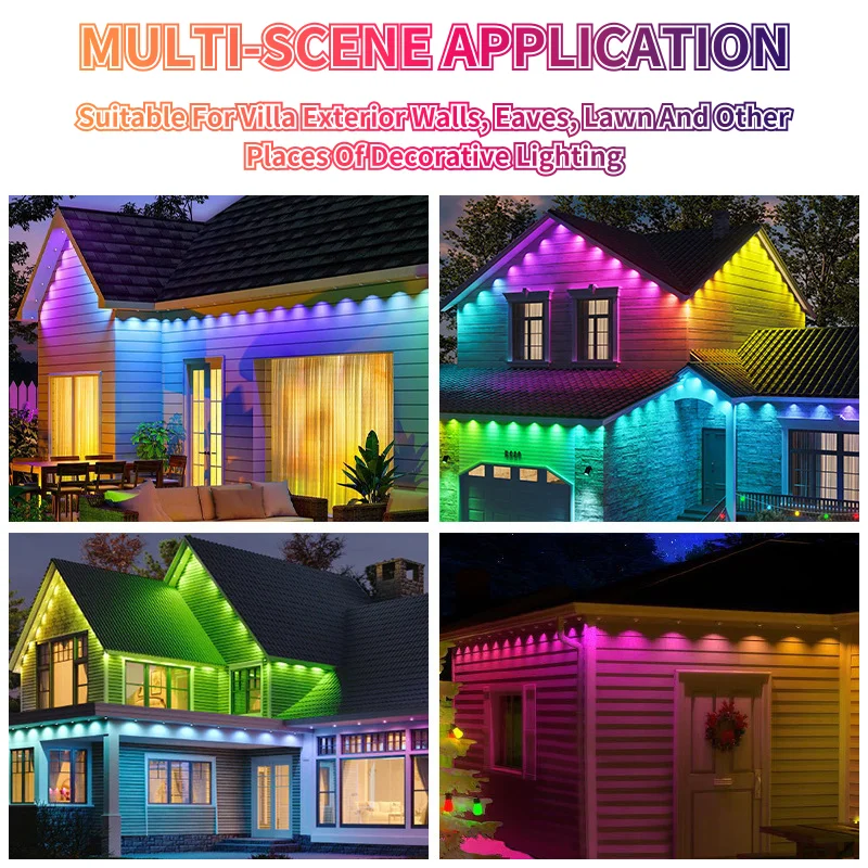 15M-90M Eaves Lights Outdoor Lights Smart Eaves String RGB Bluetooth Full House Ambient Lighting Halloween Decorations Outside