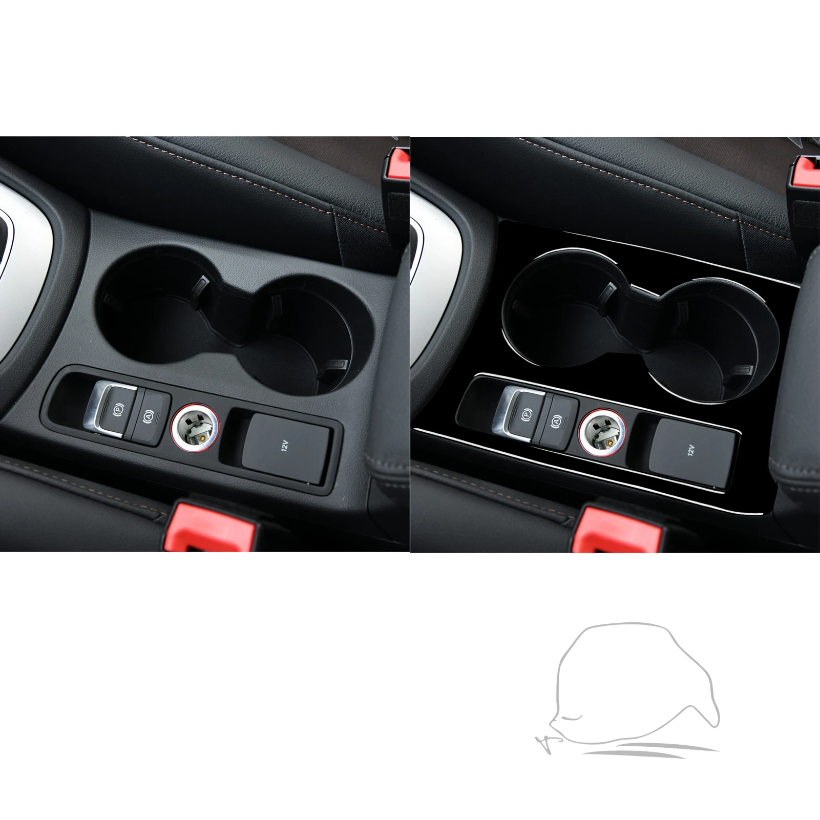For Audi Q3 2015 2016 2017 2018 Car Accessories Black Interior Auto Center Control Cup Holder Trim Sticker ABS Decoration