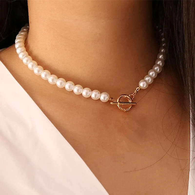 New Imitation Pearl Choker Necklace Collar Statement Gold Color Lasso Pendant Necklace for Women Jewelry collier femme chocker