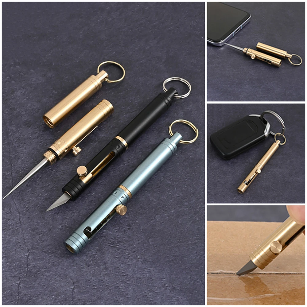 Push Pull Spring Retractable Toothpick Knife Portable Brass Toothpick Integrated Key Pendant Fruit Fork Outdoor Camping Tool