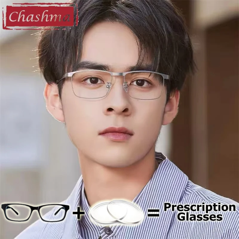 

Очки по рецепту Chashma, мужские очки из чистого титана, оправа для очков для чтения, мужские очки для близорукости, дальнозоркие синие световые очки