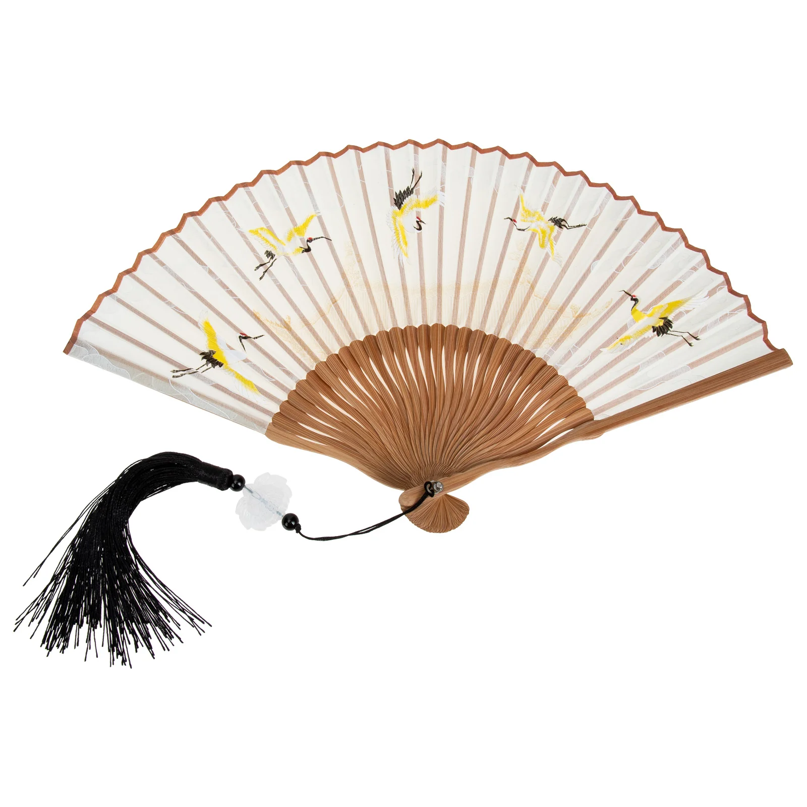 

Home Decor Silk Folding Fan Hand Held Foldable Chinese Style Wall Small Beige for Miss