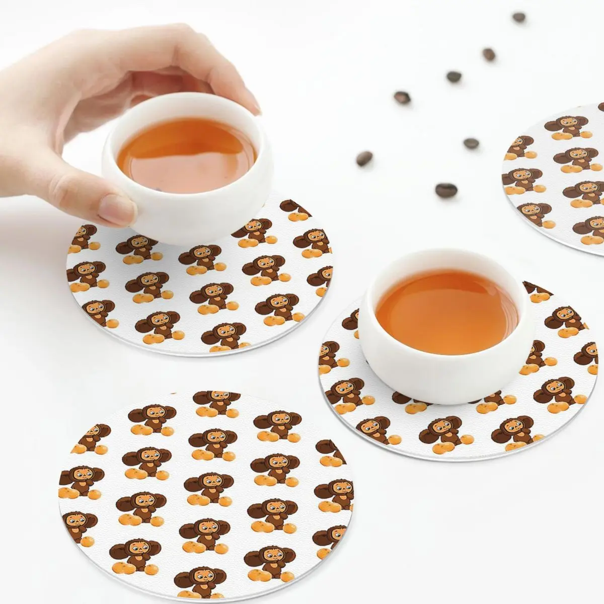 

Cheburashka Coasters Kitchen Placemats Non-slip Insulation Cup Coffee Mats For Decor Home Tableware Pads Set of 4
