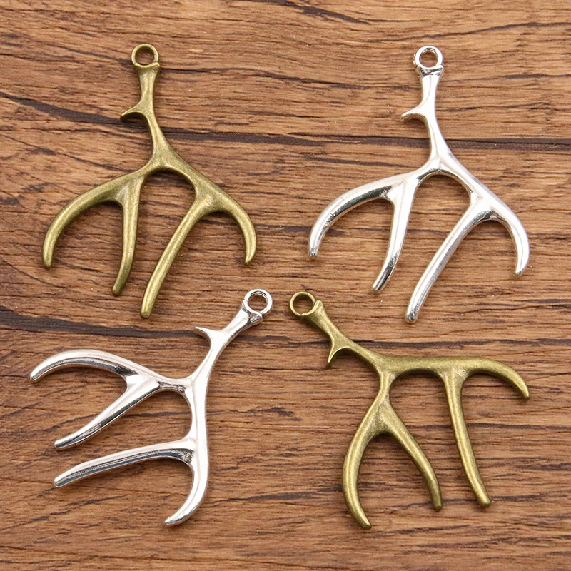 6PCS 39*52mm 2 Color Animal Antlers Charms Christmas Pendant Metal Alloy DIY Necklace Bracelet Earrings Marking