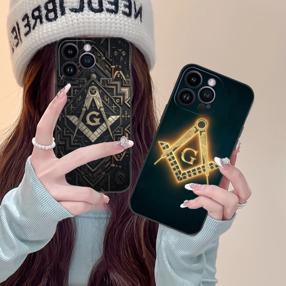 Fashion Freemason Mobile Cell Phone Case for iPhone 15 14 13 12 11 X XR XS 8 7 Pro Max Plus Mini Black Soft Phone Cover Shell