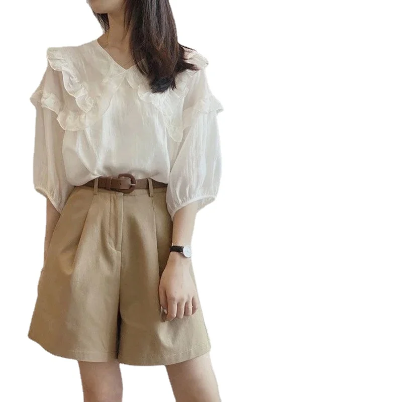 

Women's Summer Suit Female 2024 New Short-sleeved Tops Female Thin Hundred Casual Shorts Two-piece