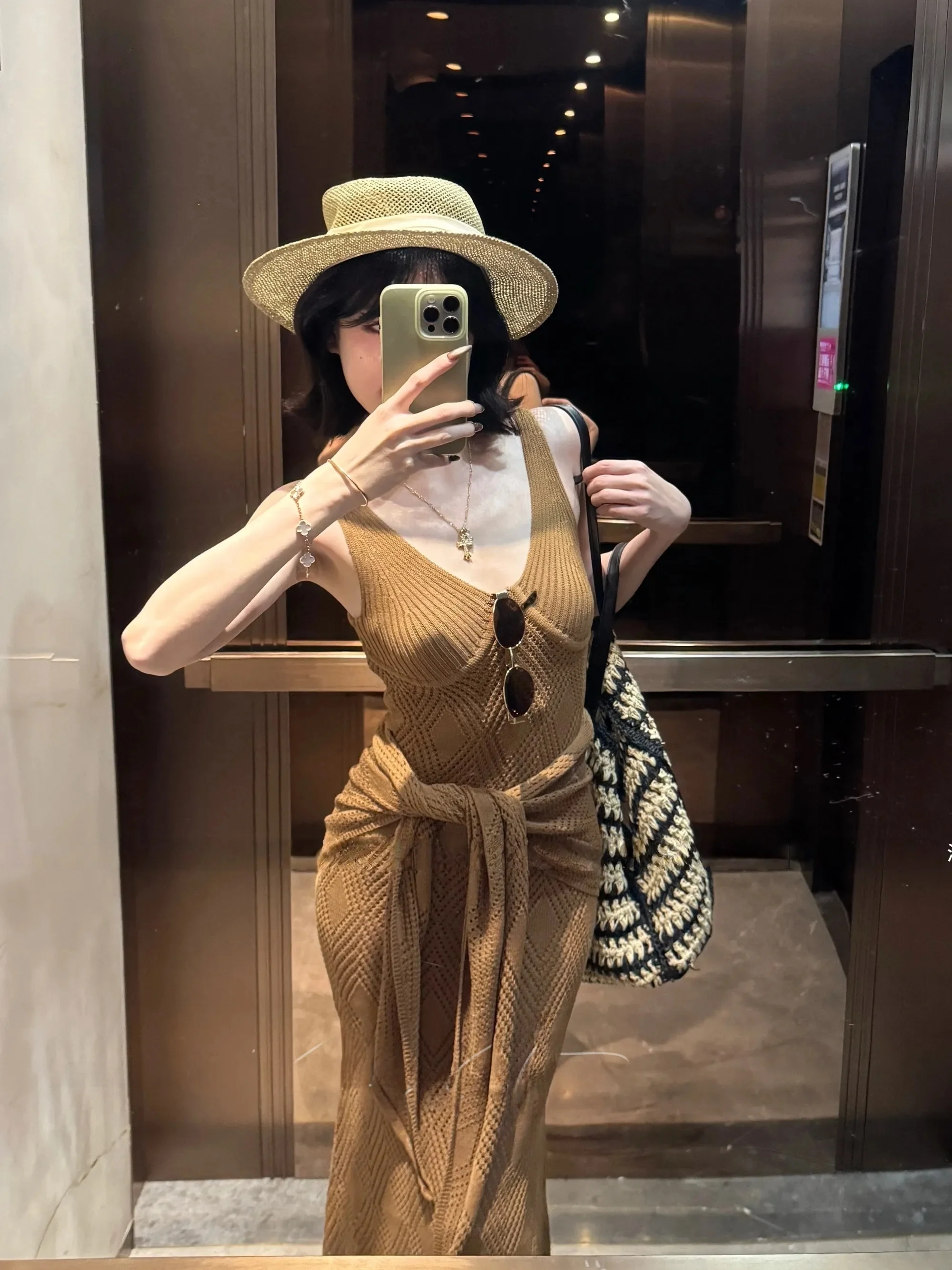 

Elegant Knitted Wrap Slimming Long Dress Two-Piece Set Gentle Pure Desire Style High Waist Summer Fashion Women's Ensemble