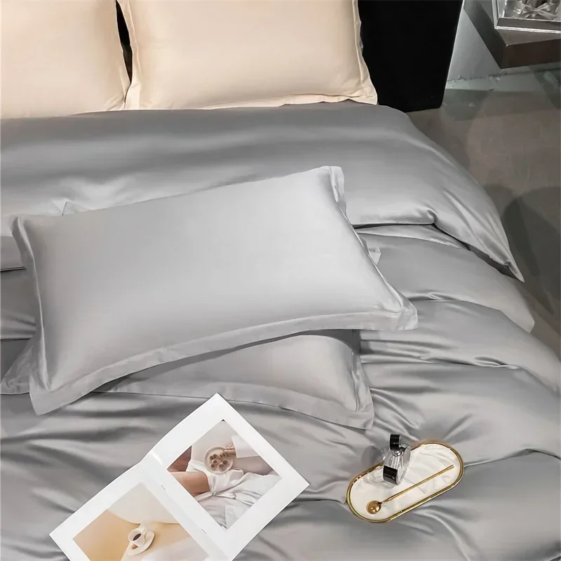 60sLong-Staple Cotton Quilt Cover Set Solid Color Duvet Cover And Pillowcases Single Double Queen Size Bedding Cover Set