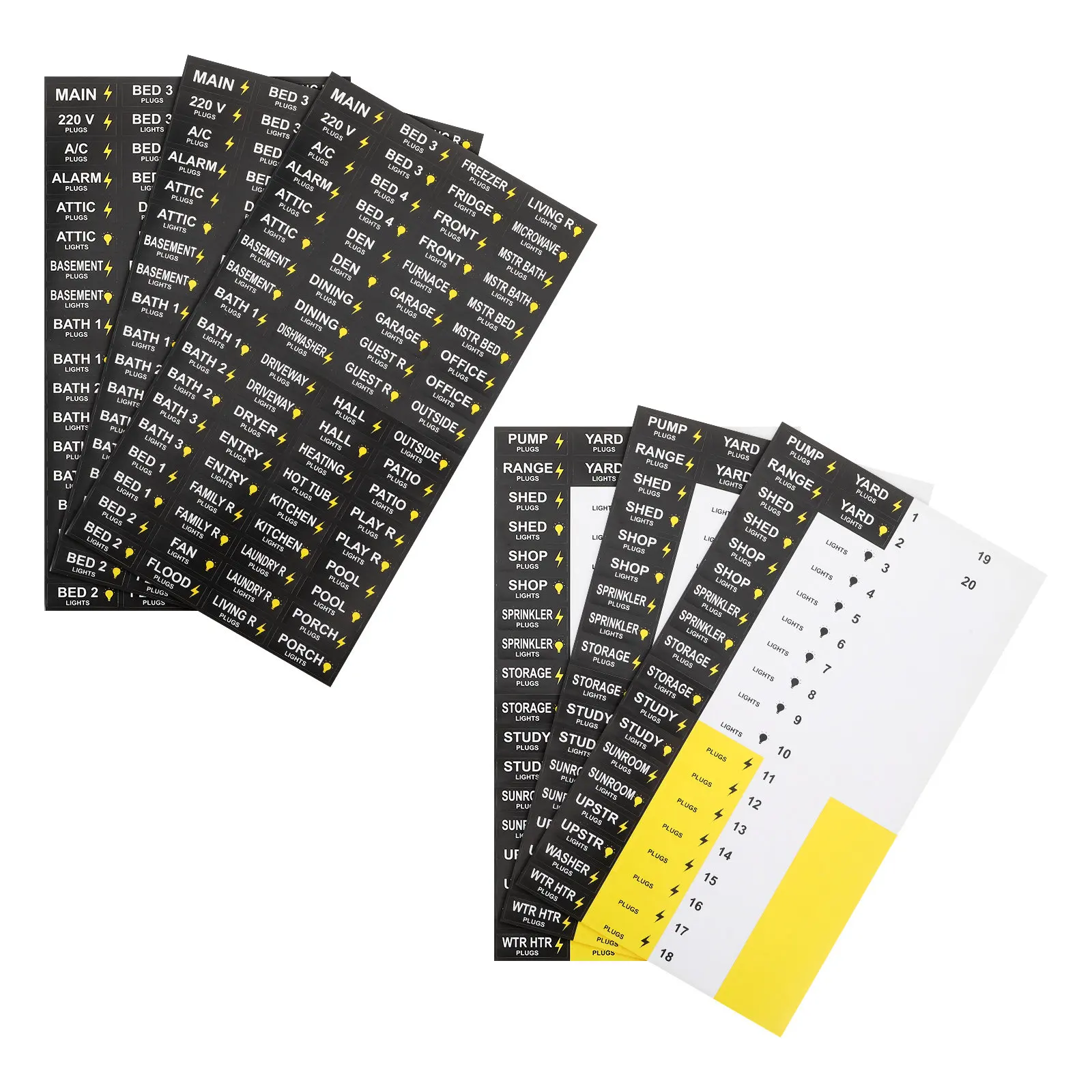 Breaker Box Labels Electrical Number Stickers Waterproof Self-Adhesive Circuit Identification Labels for Load Center Fuse