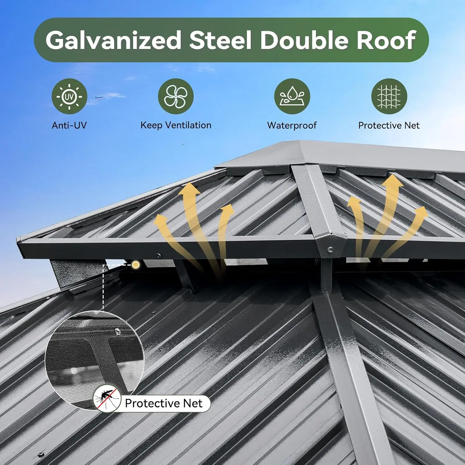 12X16Ft Hardtop Gazebo Metal Gazebo with Galvanized Steel Double Roof | Outdoor Pergola Permanent Pavilion with, Customized view 3