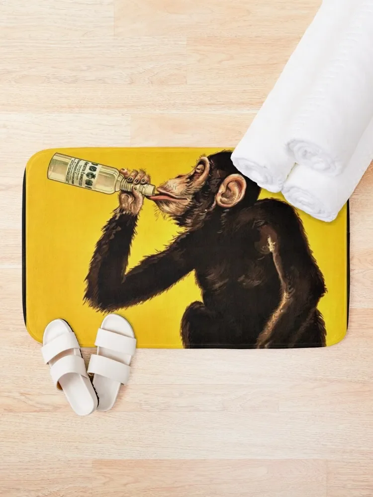 Vintage Anisetta Evangelisti Liquor Monkey Drinking Poster by Carlo Biscaretti Bath Mat Non-Slip Bathroom Mat