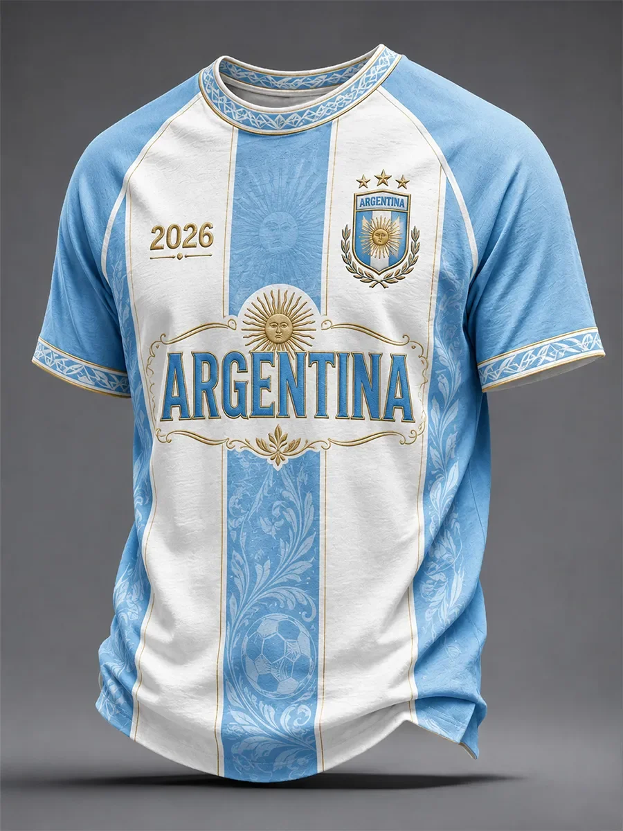 Family Matching Inspired Argentina Sun Pattern Football T-shirt Raglan Two Tone Cuff Quick Moisture Wicking Casual Athletic Top