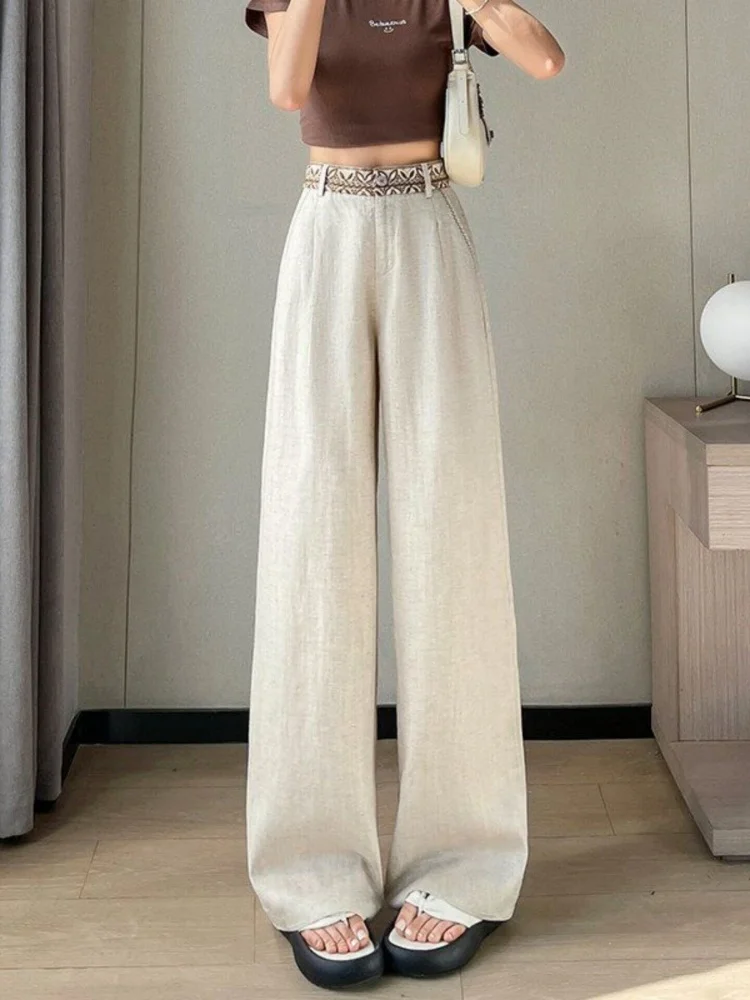 

Lightweight Ice Silk Wide Leg Pants Women's Summer 2026 Suit Style High Waist Straight Cut Commute Friendly Korean Fashion
