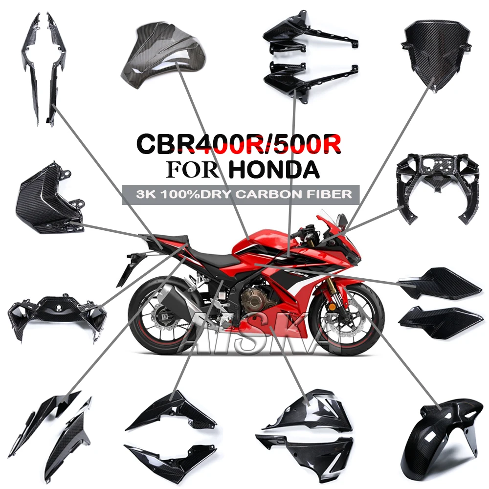 

Motorcycle Accessories For HONDA CBR400R 500R 2019 2021 2022 Fender Frame Cover Fuel Tank Side Panel Fairing Kit 3K Carbon Fiber