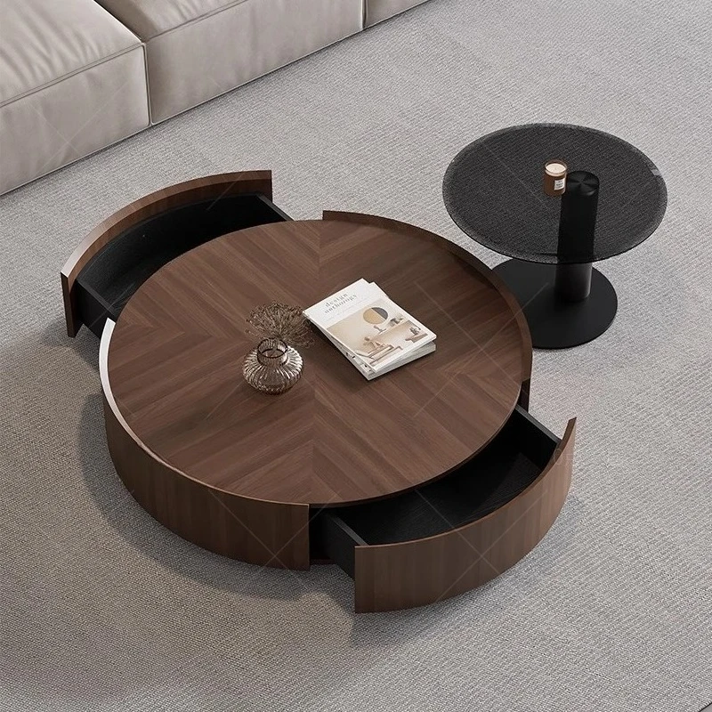 

Walnut solid wood round coffee table surprise quiet wind living room creative Internet celebrity side table combination
