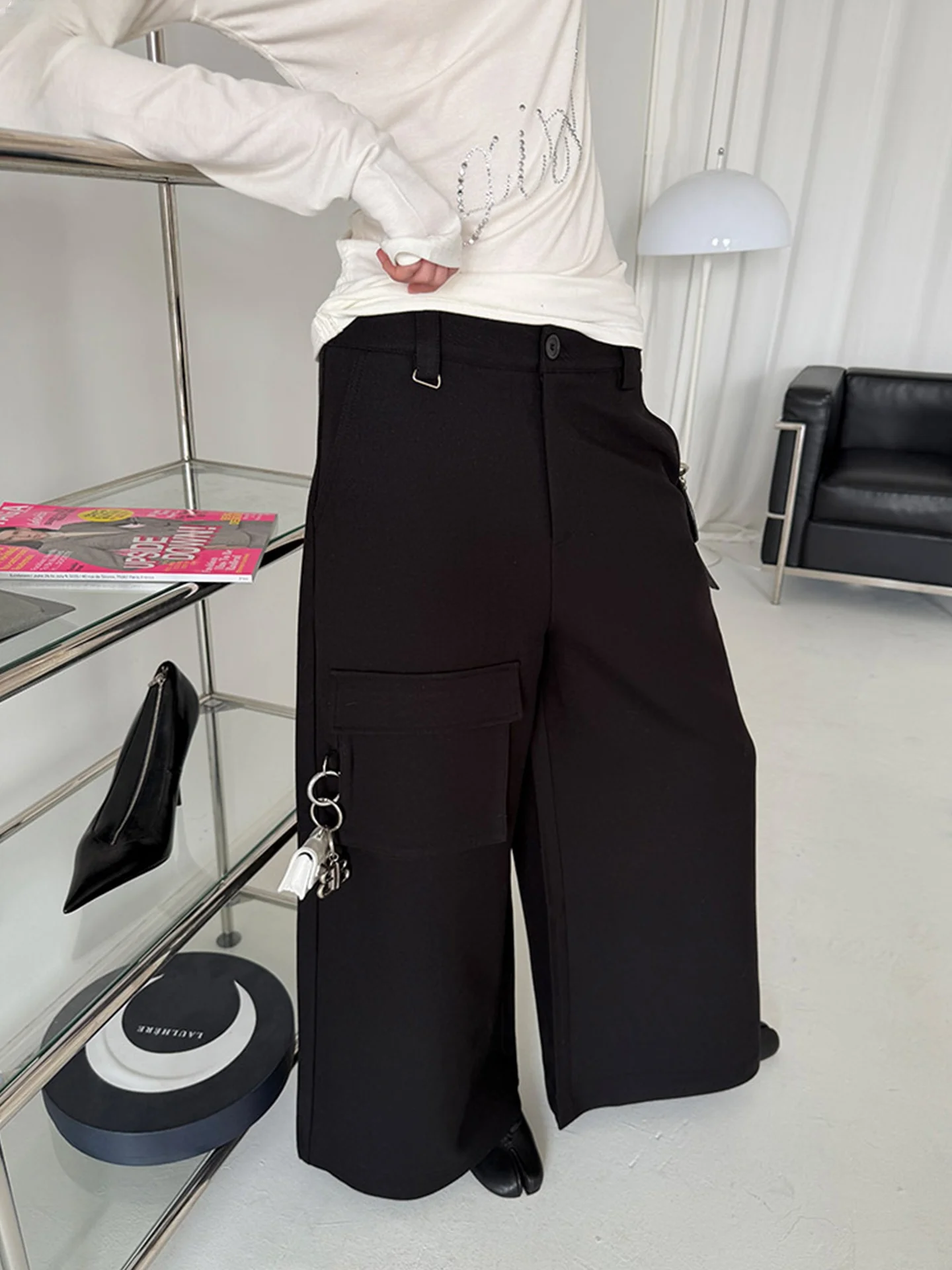 

Rorio Rarelicold Wool Blend Casual Pants Bla Wide Leg Casual Trousers Ladies Faion Spring Season l Waist Button