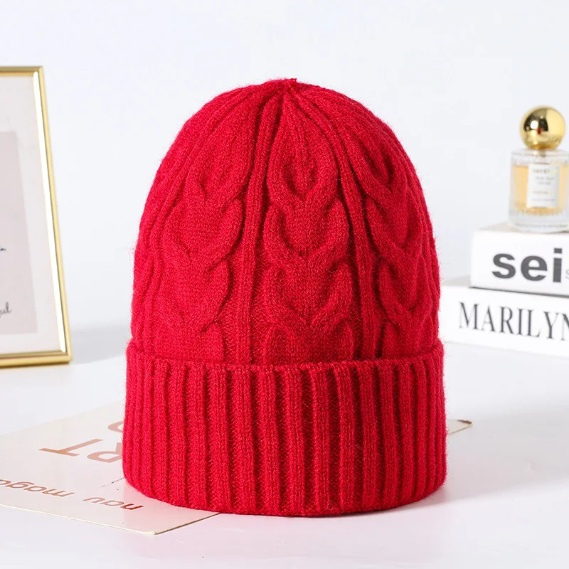 Men'S And Women'S Solid Color Fried Dough Twists Knitted Hat Autumn And Winter Thickened Warm Flanging Ear Protection Hood