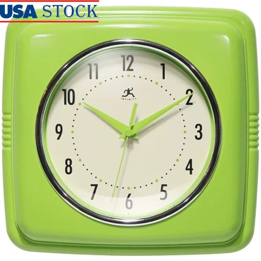 

Квадратные настенные часы в стиле ретро, бесшумный механизм, легко читаемый стильный дизайн, кухня, спальня, офис, домашний декор, 9 дюймов