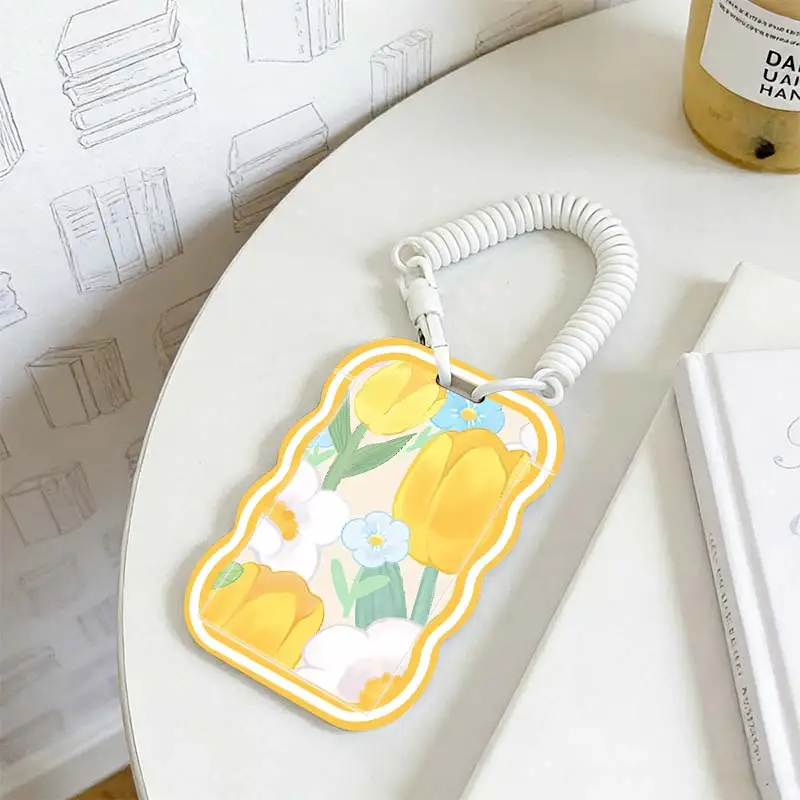 Card Holder for Stretchable Spring Cord Student Bus/Meal Card Protection Case Kpop Photocard Holder Photo Protector