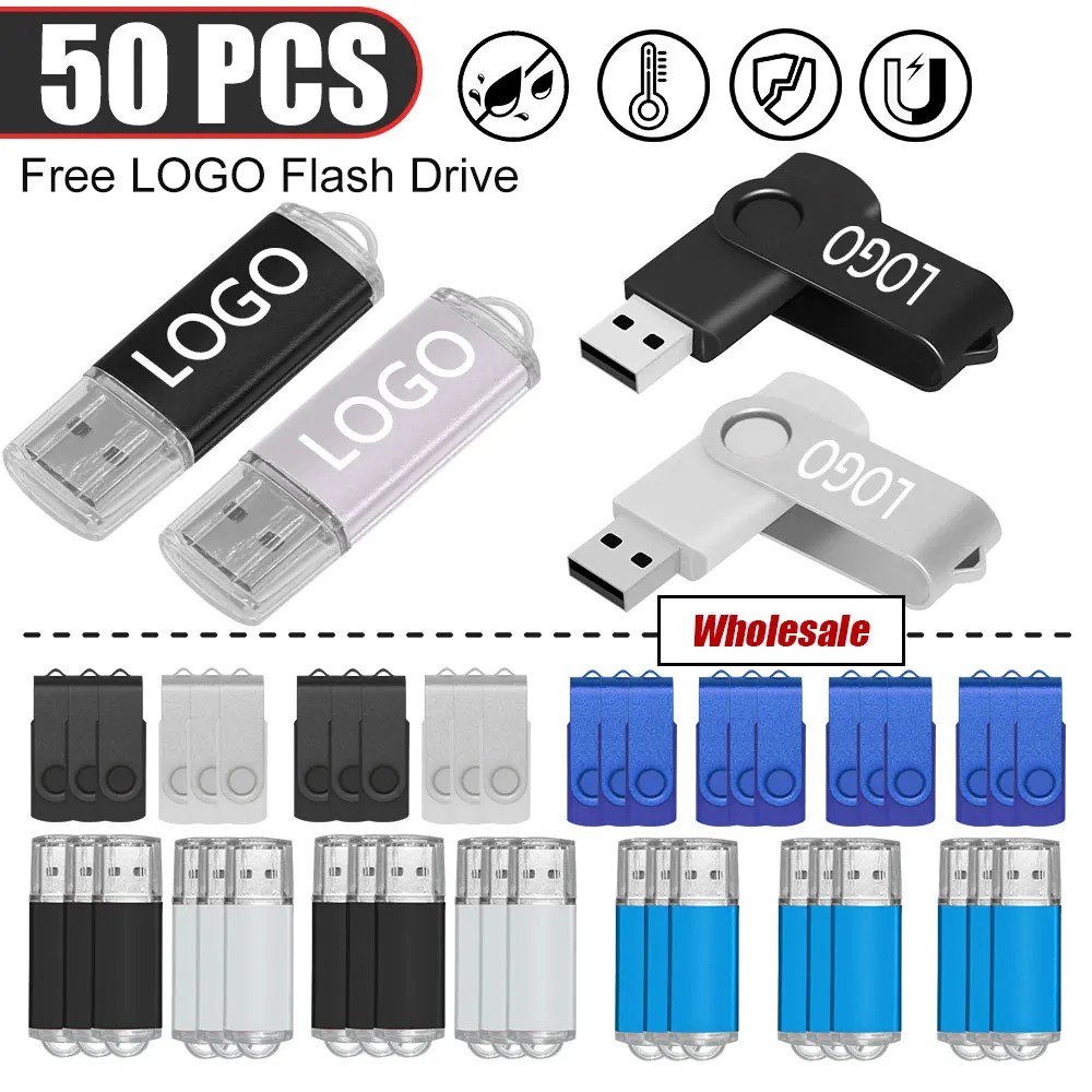 

50pcs/lot Free Custom Logo USB Flash Drives 4GB 8GB 16GB 32GB USB 2.0 Memory Sticks 64GB 128GB Photography Memory Stick