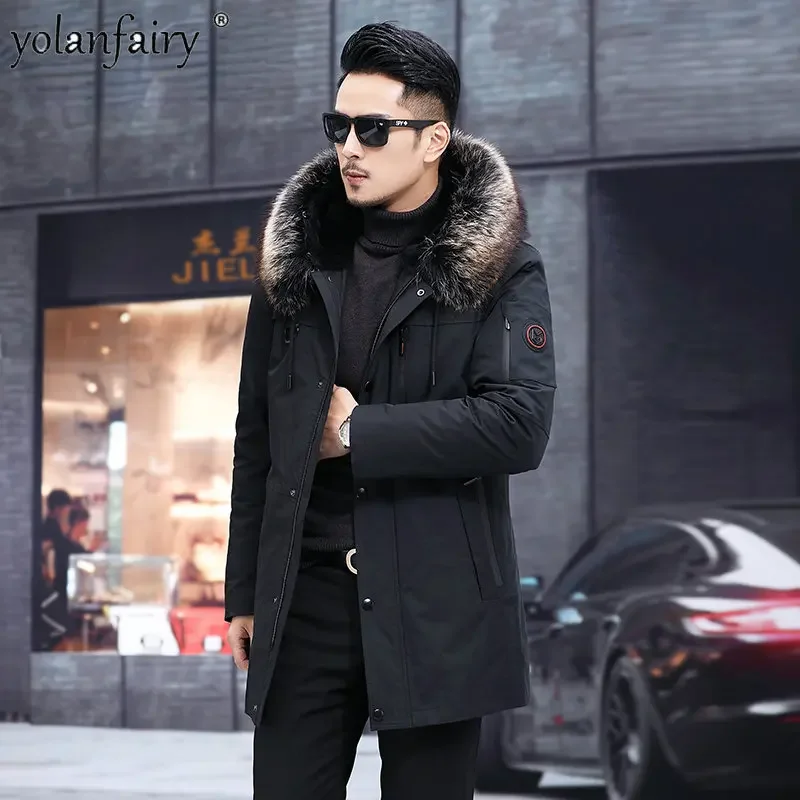 Autumn/Winter New Parkas Men Midium Raccoon Fur Collar Rabbit Fur Inner Jackets Hooded Coats Men's Coat Camperas De Hombre FCY