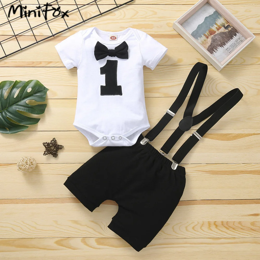 MiniFox Baby Boys Birthday Clothes Bowtie Letter