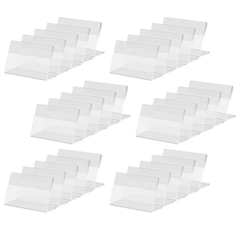 30 PCS Mini Sign Display Holder Transparent 7X4 Cm Horizontal Slanted L-Shape Acrylic Name Card