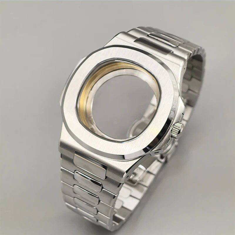 Mod 40mm Nautilus Watch Cases NH35 Case Sapphire Glass Fits NH35 NH36 NH38 4R35 7S Movement Transparent Back Cover Refit Parts