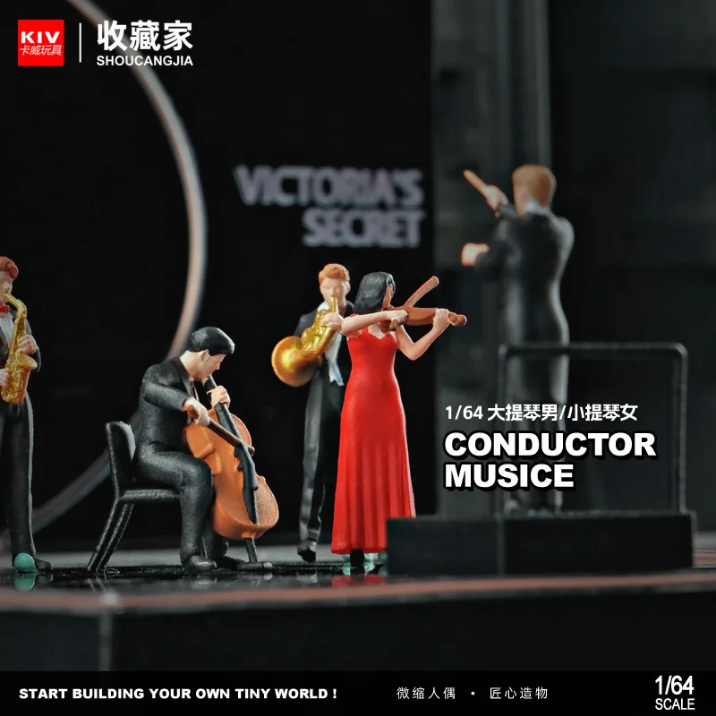 1:64 Band Series Violin Miniature Resin Dolls, 3D Colored Figurines for Micro Photography Props