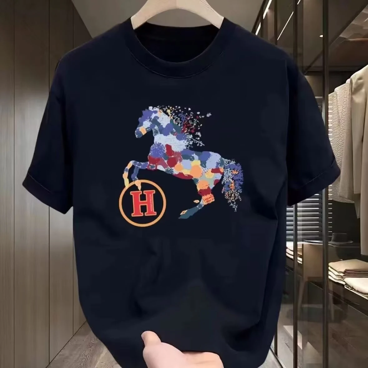 أزياء نمط القطن الخالص الرجال والنساء قاعدة القمصان الياقة المستديرة تي شيرتات قصيرة الاكمام زوجين يطبع الربيع والخريف H