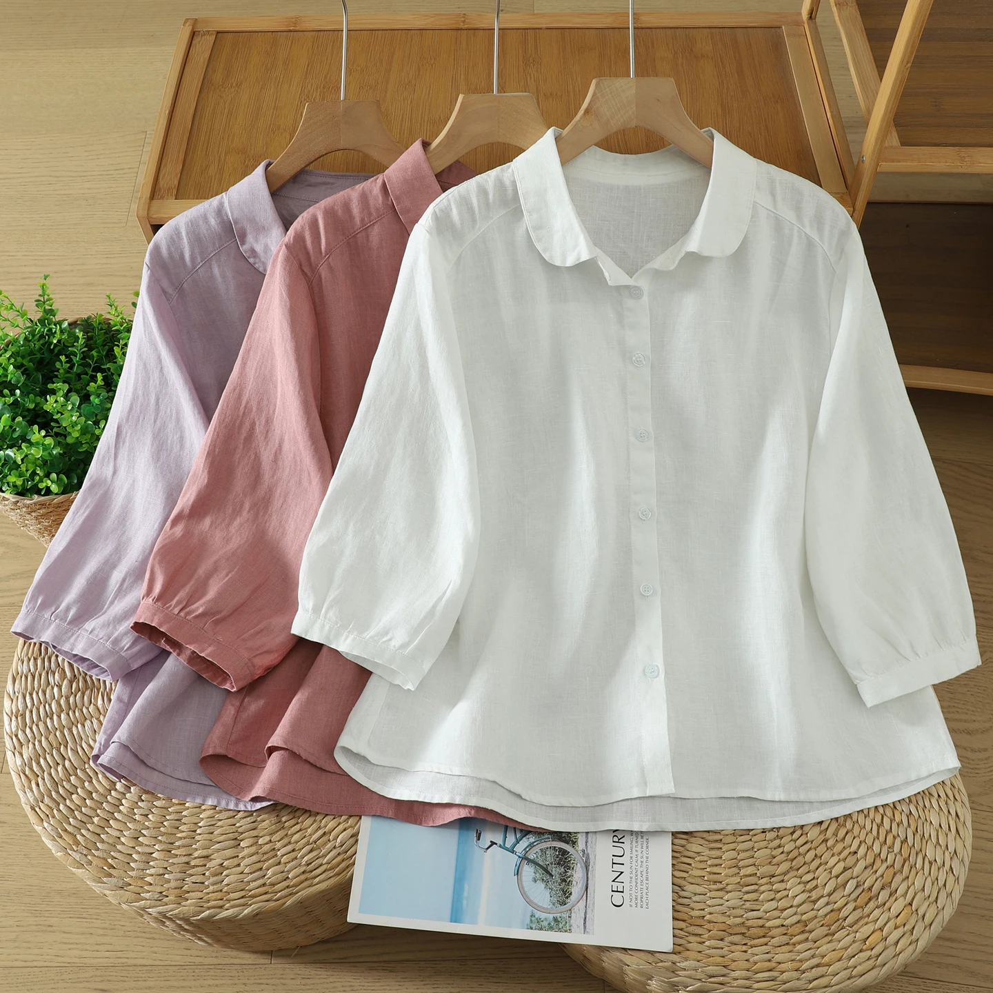 

New Chinese Style Women's Summer Loose Cotton Linen Shirt Jacket Versatile Simple Design Large Size 2026 New Arrival Top