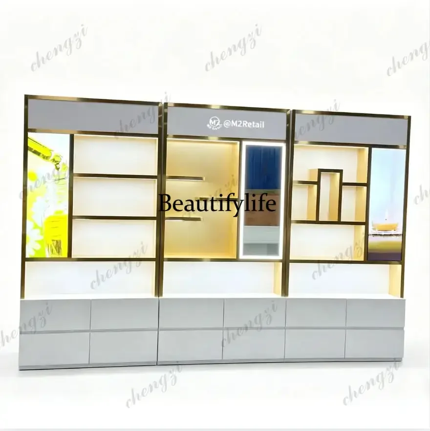 Macron Modern Stainless Steel Beauty Display Cabinet for SPA & Salon, Professional Retail Shelving Unit ,Fully Assembled