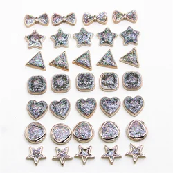 50 Stuks Glitter Hart/Ster/Boog Plastic Plaksteen Knoppen Ambachten Cabochon Scrapbooking Diy Accessoires