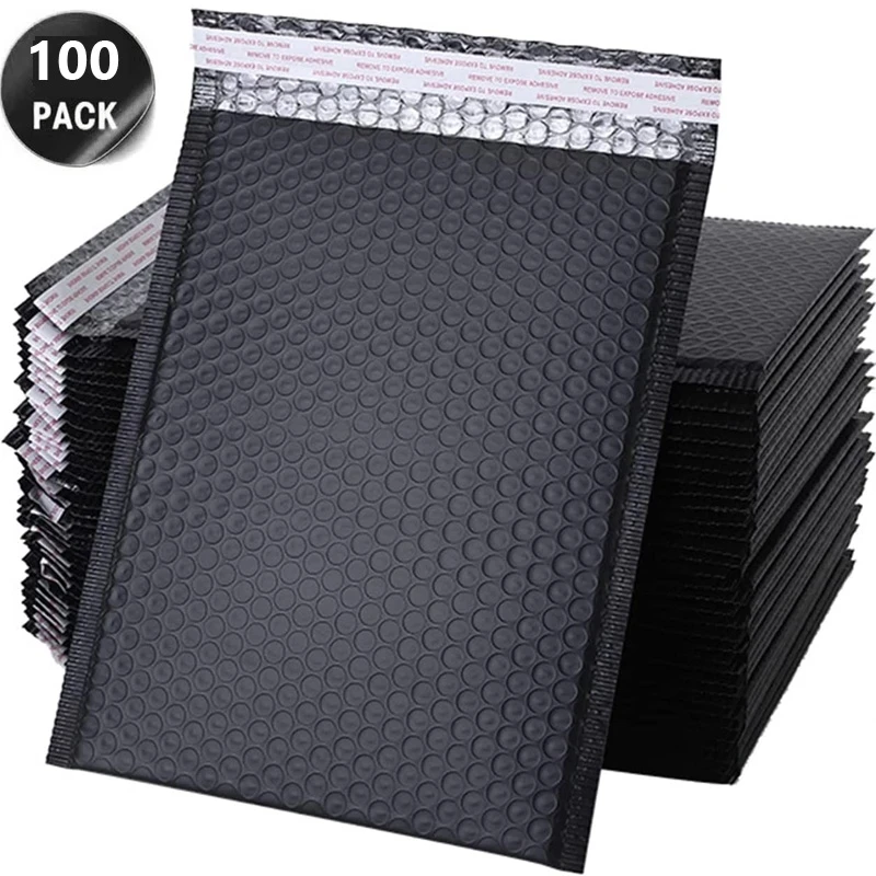 100 sacos de empacotamento pretos dos mailers da bolha dos pces para presentes do negócio envelopes pacote da jóia ziplock saco anti-extrusão impermeável