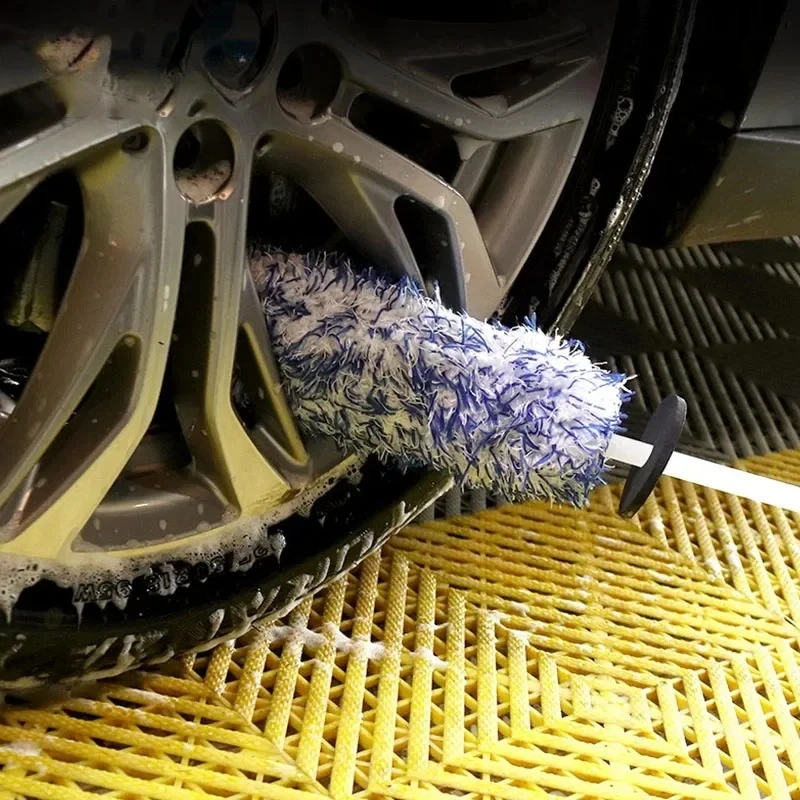 Car Wash Brush Microfiber Premium Wheels Brush Non-Slip Handle Easy To Cleaning Rims Spokes Wheel Barrel Car Accessories