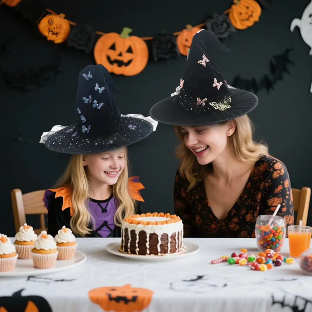 Make-up-Hexenhut für Damen, verstellbarer Schmetterlings-Hexenhut, leichtes Halloween-Kostümzubehör für bequeme Partykleidung