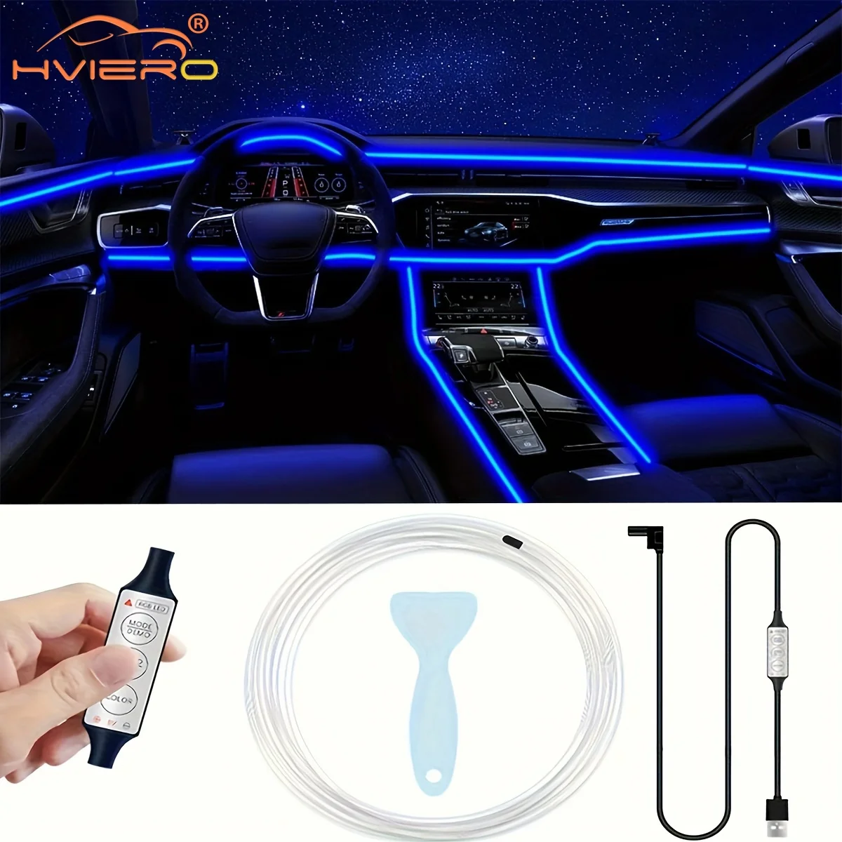 

Car Strip Lights 196 Inch 7-color Auto Interior Decorative Ambient Lamp Neon RGB LED Strips USB Fiber Optic Lantern Accessories