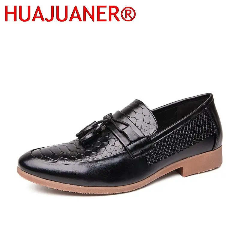 Men Shoes Loafers Classic Casual Leather Shoes Men Elegantes Tassel Male Dressing Shoes Spring Autumn Non-Slip Crocodile Pattern