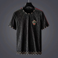 High-end brand ice silk short sleeve T-shirt men's fashion embroidered logo loose large size half sleeve summer new casual top