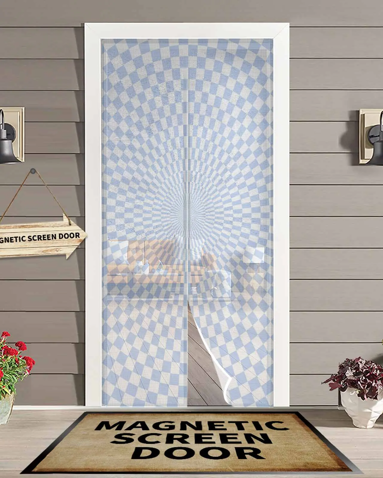 

Blue Op Spiral Checker Spiral Magnetic Door Curtain Living Room Bedroom Home Anti-mosquito Screen Door Curtain