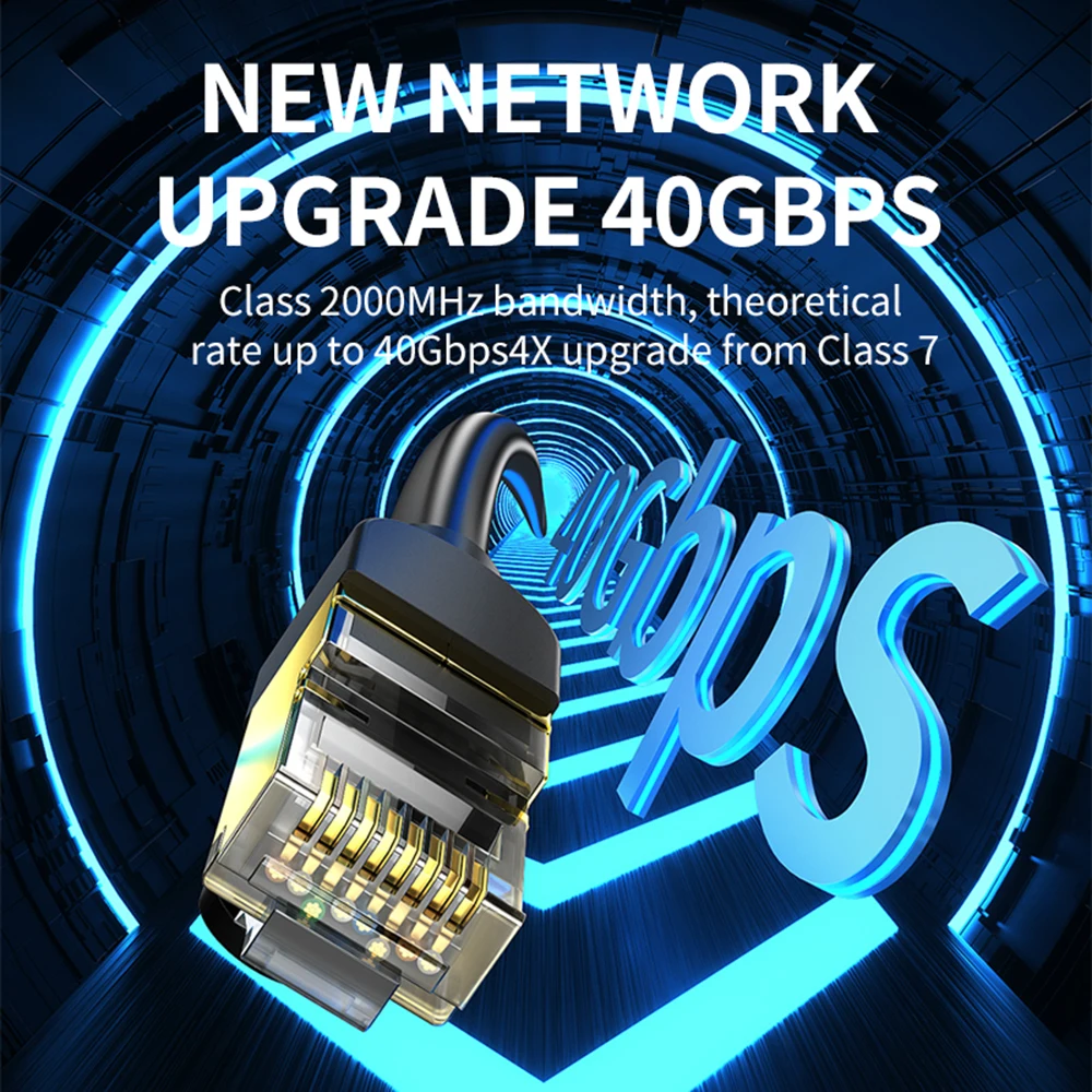 VegGieg Cat8 Ethernet Cable 40Gbps 2000MHz RJ45 Gold-Plated Shielded LAN Network Cord for Gaming Router