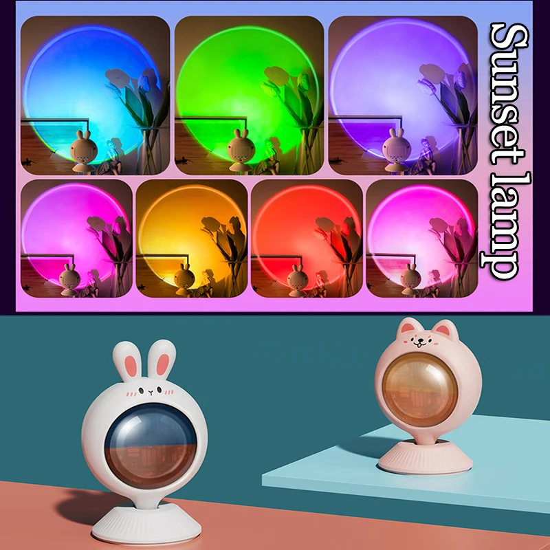 Sunset Projector Light LED Night Light USB Rechargeable LED Sunset Lamp 7 Colors Dimmable Rainbow Lamp Bedroom Decor Nightlight