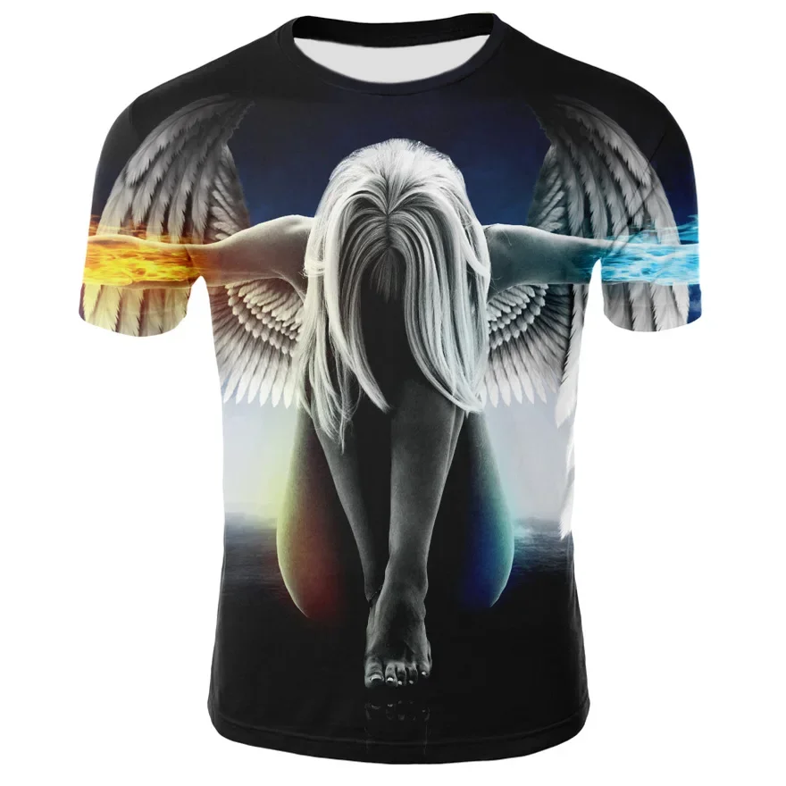 

Summer 3D printed fluorescent angel printed unisex short sleeved T-shirt, hip-hop fashion T-shirt, Harajuku, men and women