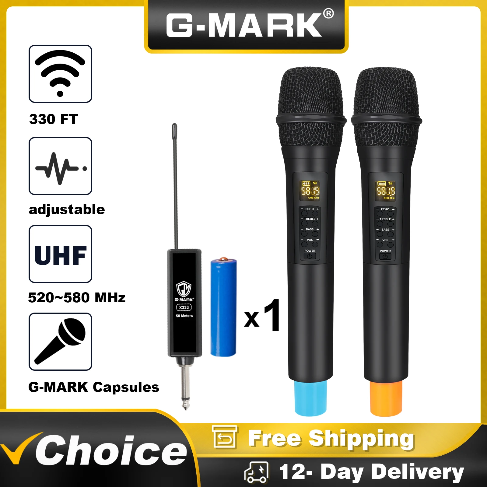 Wireless Microphone G-MARK X333 With ECHO Recording Karaoke Handheld Lithium Battery For Show Square Party Church