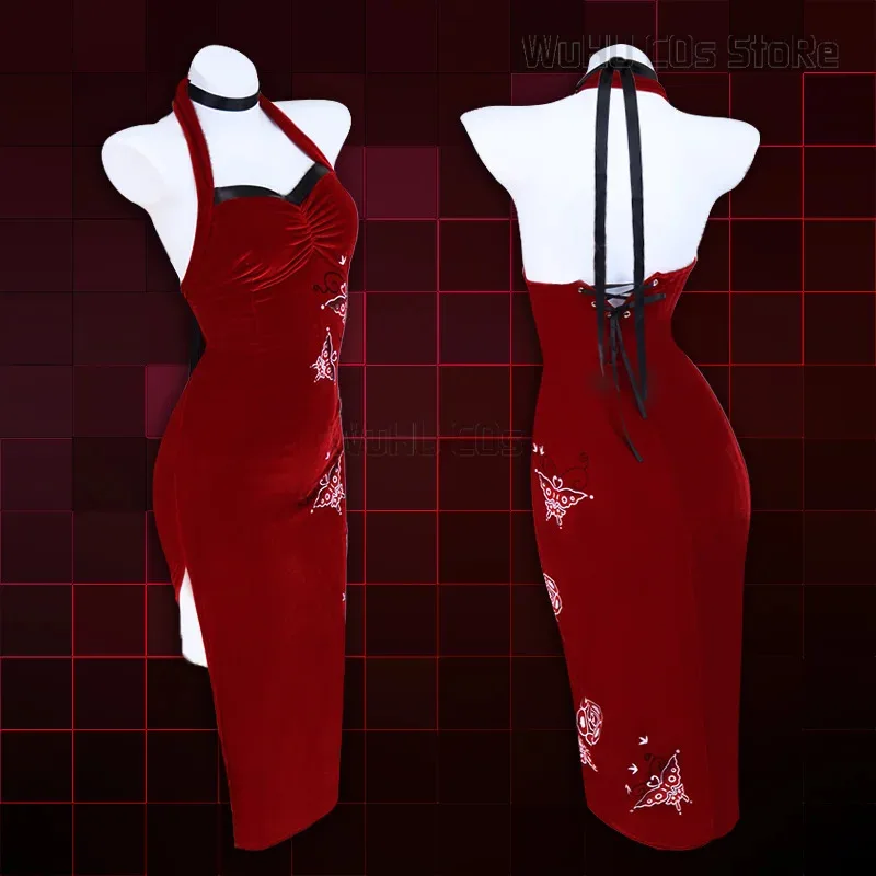 Disfraz de Resident 4 Ada Wong para mujer, vestido rojo Cheongsam malvado, disfraz de Carnaval de Halloween, traje para mujer y niña; 3, k8't,