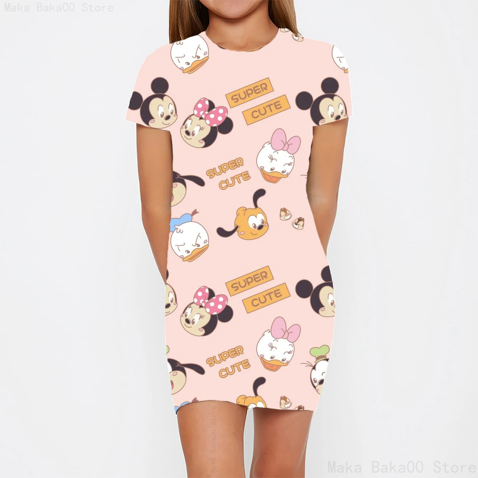 Sommer Mädchen kinder Kleidung Cartoon Nähte Disney Mickey Maus Minnie Cartoon 3D Druck Kurzarm Schlank Mädchen Kleid