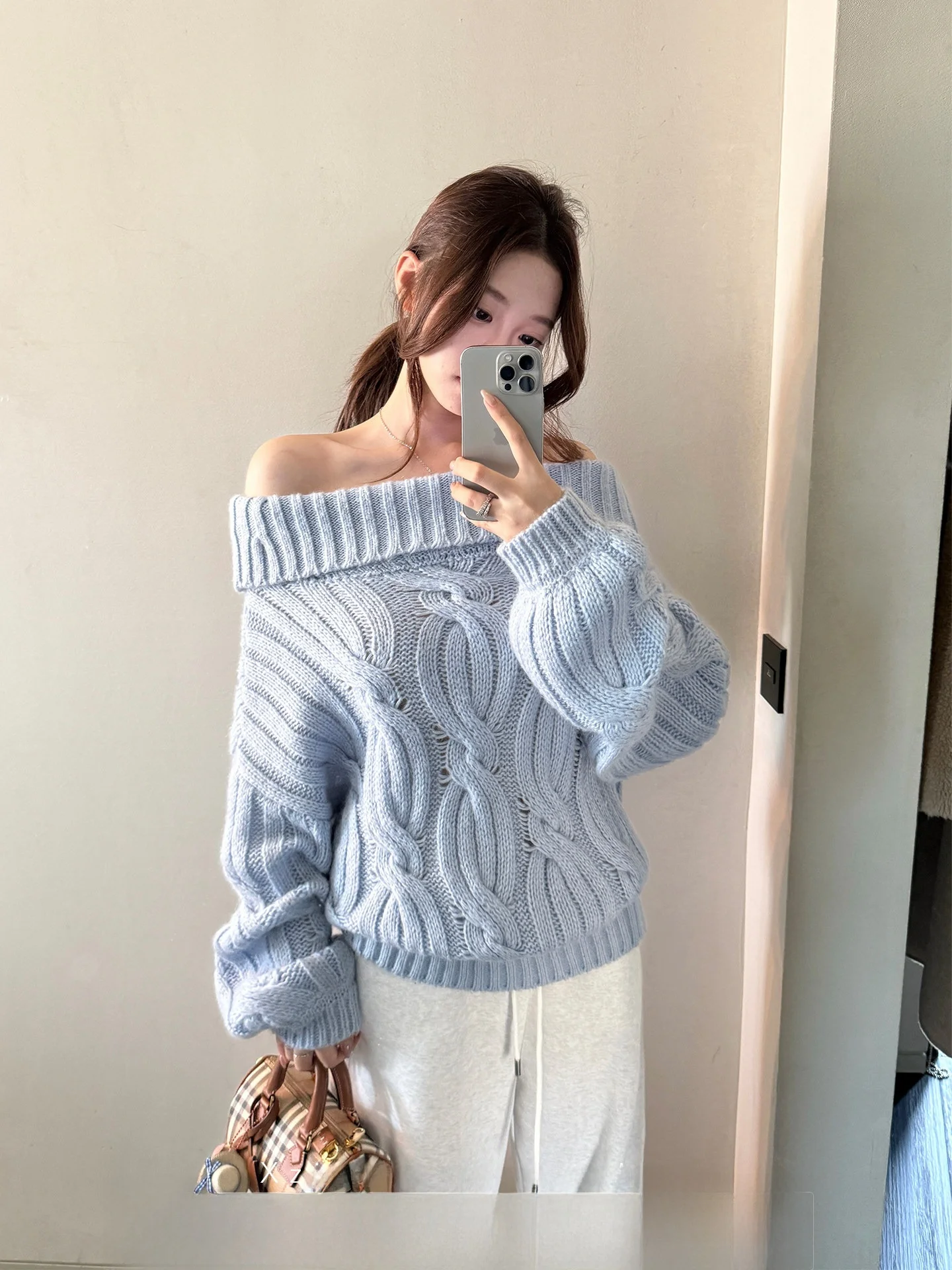 

Женский свитер Xzichic Lazy eep Mohair Twist с французским воротником, свободного кроя, с длинными рукавами, модный топ Netie