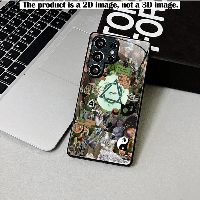 2D Printed Green Brown Collage Apple Glass Phone Case Shockproof Full Cover For Samsung Galaxy S & A Series